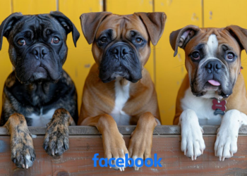 Facebook News: three dogs leaning on a wall