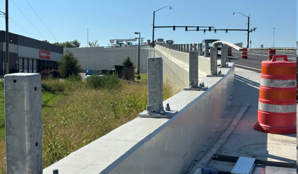 Images show the westbound ramp to Glen Este-Withamsville Road prior to opening Sept. 21, 2026, and the installation of security railing along the overpass in early October 2026.